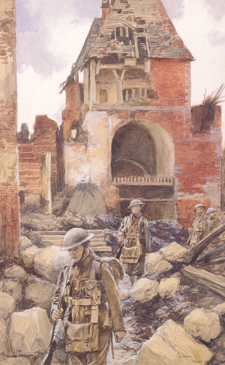 Britische Soldaten in den Ruinen von Peronne, 1917 von Francois Flameng