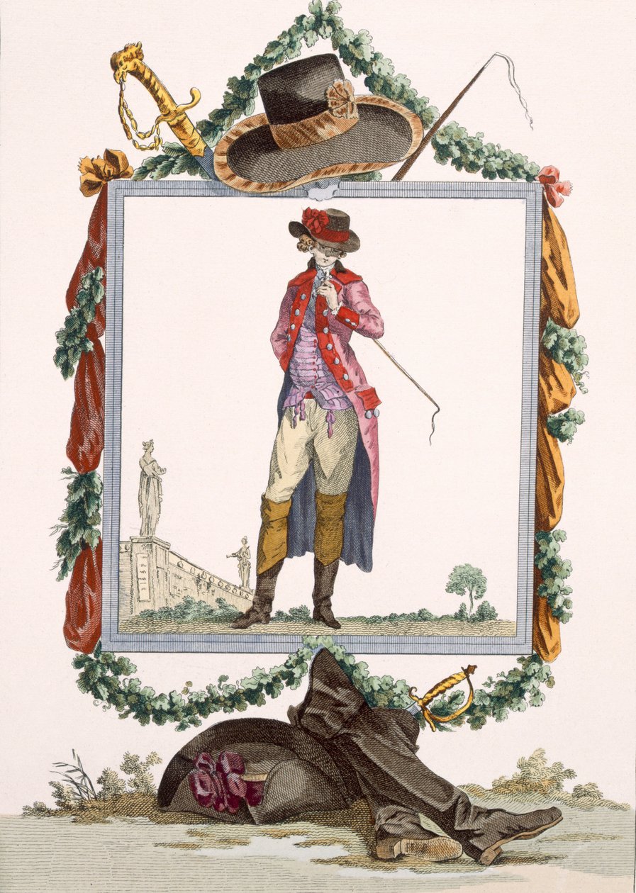 Eleganter junger Höfling des Palais Royal, graviert von Duhamel, Platte Nr. 233 aus 