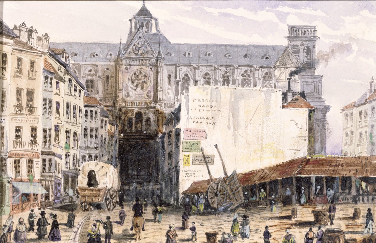 Blick auf St. Eustache von der Rue Montmartre, 1830 von Francois Louis Thomas Francia