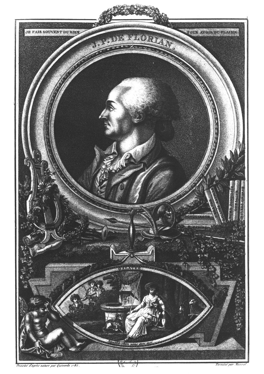 Jean-Pierre Claris de Florian (1755-94), graviert von Massol, 1785 von Francois Maria Isidore Queverdo