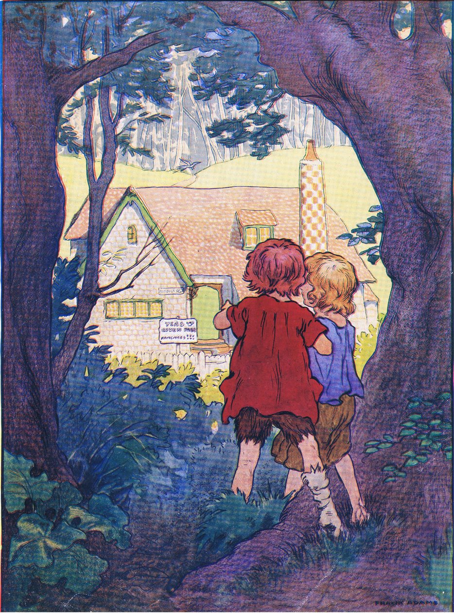 Mitten im Wald stand ein wunderbares weißes Haus, aus Hänsel und Gretel, veröffentlicht von Blackie & Son Limited, ca. 1940 von Frank Adams