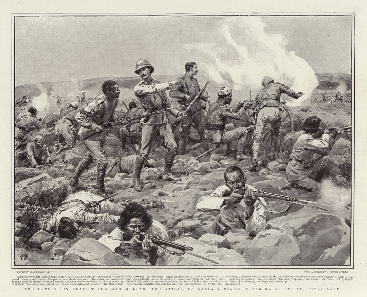 Die Expedition gegen den verrückten Mullah, der Angriff auf Captain McNeills Zariba in Gebile, Somaliland von Frank Dadd