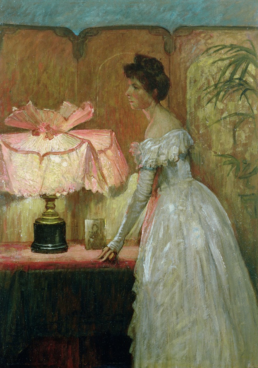 Lamplight-Studie eines Interieurs mit Dame, 1891 von Frank Dicksee