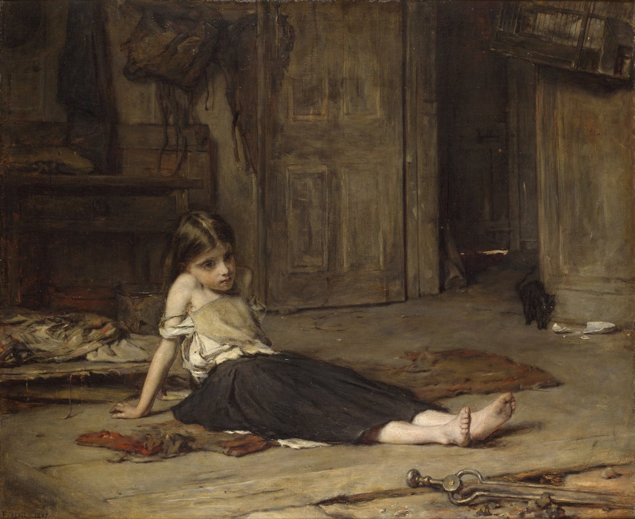 Mädchen am Kamin, 1867 von Frank Holl