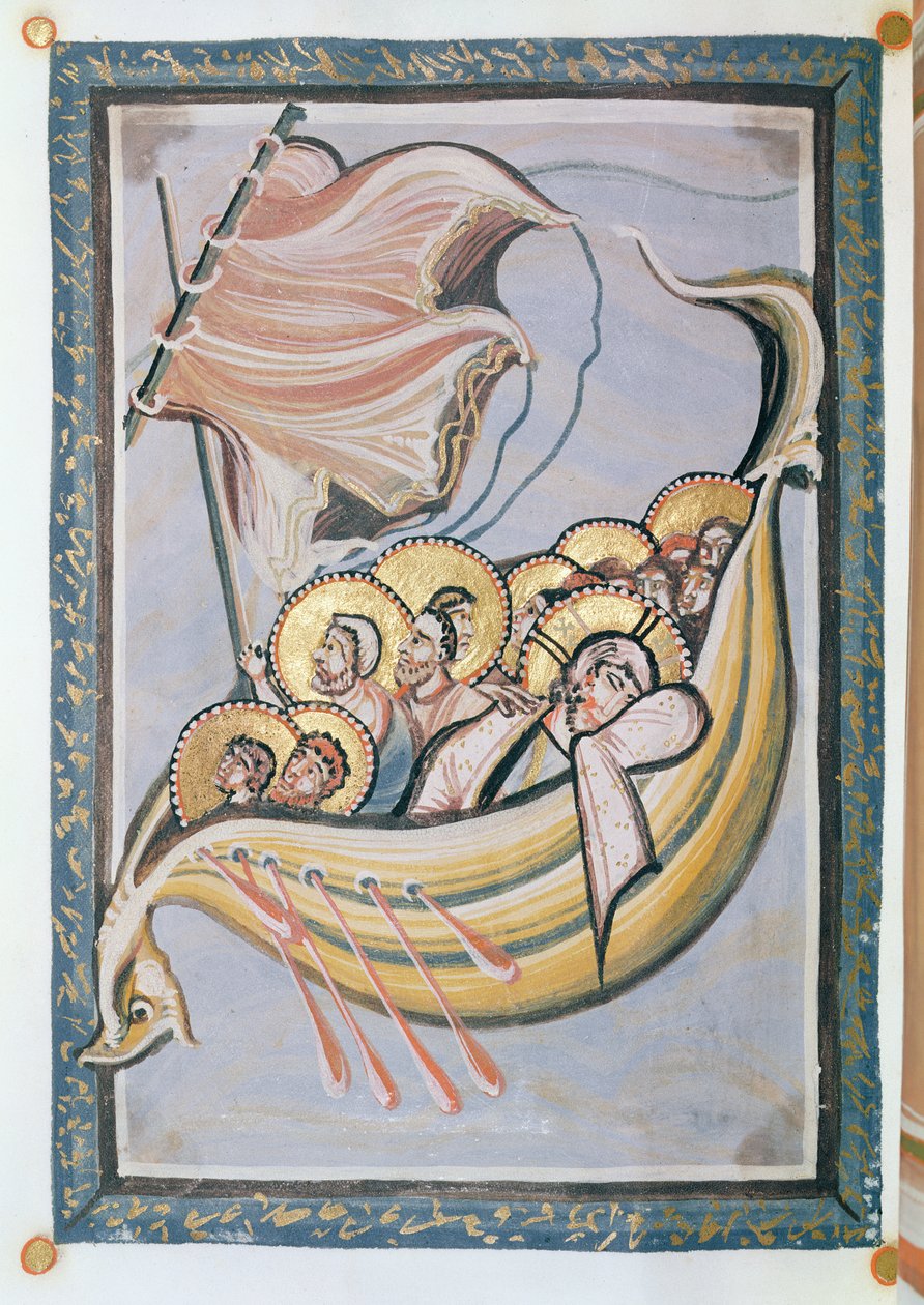 Der Sturm auf See, aus dem Evangelium der Äbtissin Hitda, ca. 1020 von Frankish School