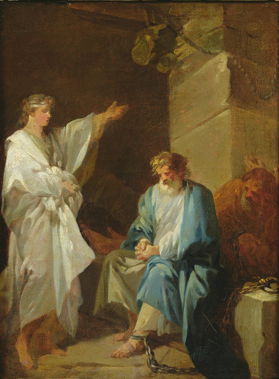 Der heilige Sebastian predigt den Glauben von Diokletian in Gefängnissen von François André Vincent