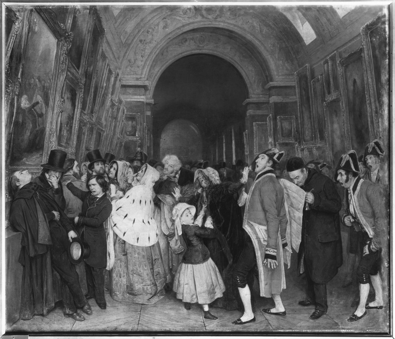 Vier Uhr, auch bekannt als Schließung des jährlichen Salons der Malerei, teilweise im Großen Saal des Louvre installiert, ca. 1847 von François Auguste Biard
