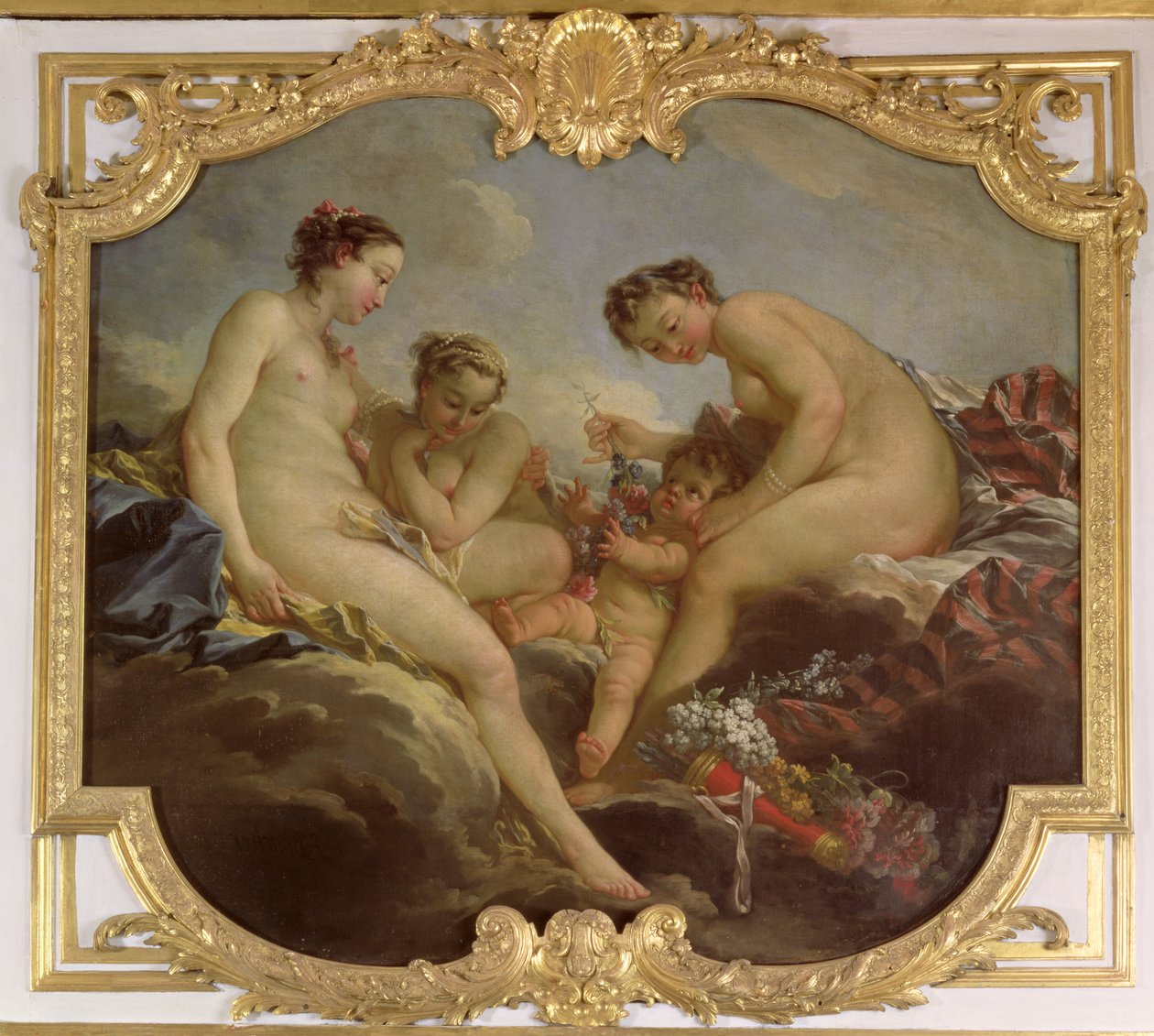 Die drei Grazien, dekoratives Paneel aus dem Schlafzimmer der Prinzessin von Rohan, ca. 1735-40 von François Boucher