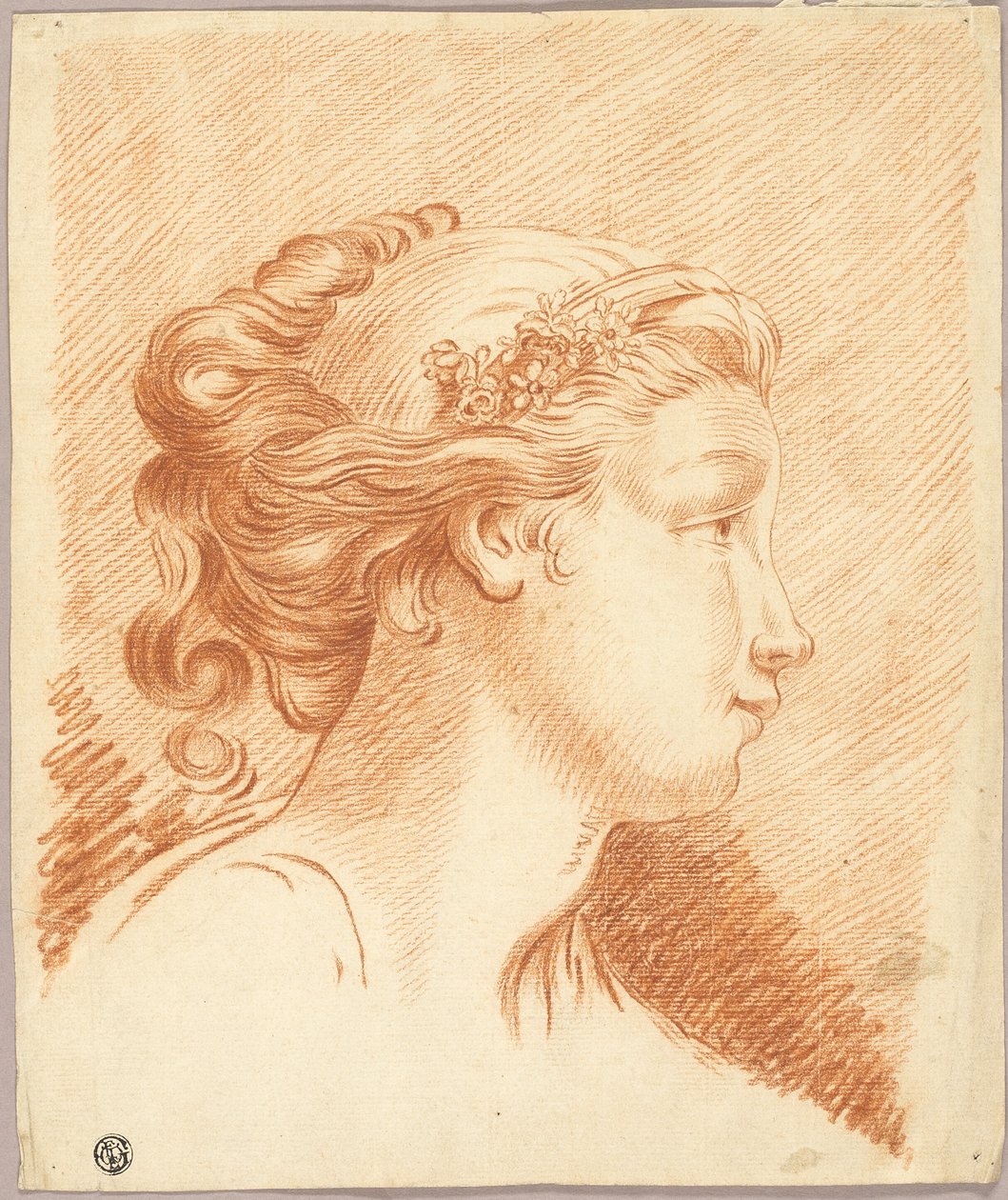 Kopf eines Mädchens im Profil nach rechts von François Boucher