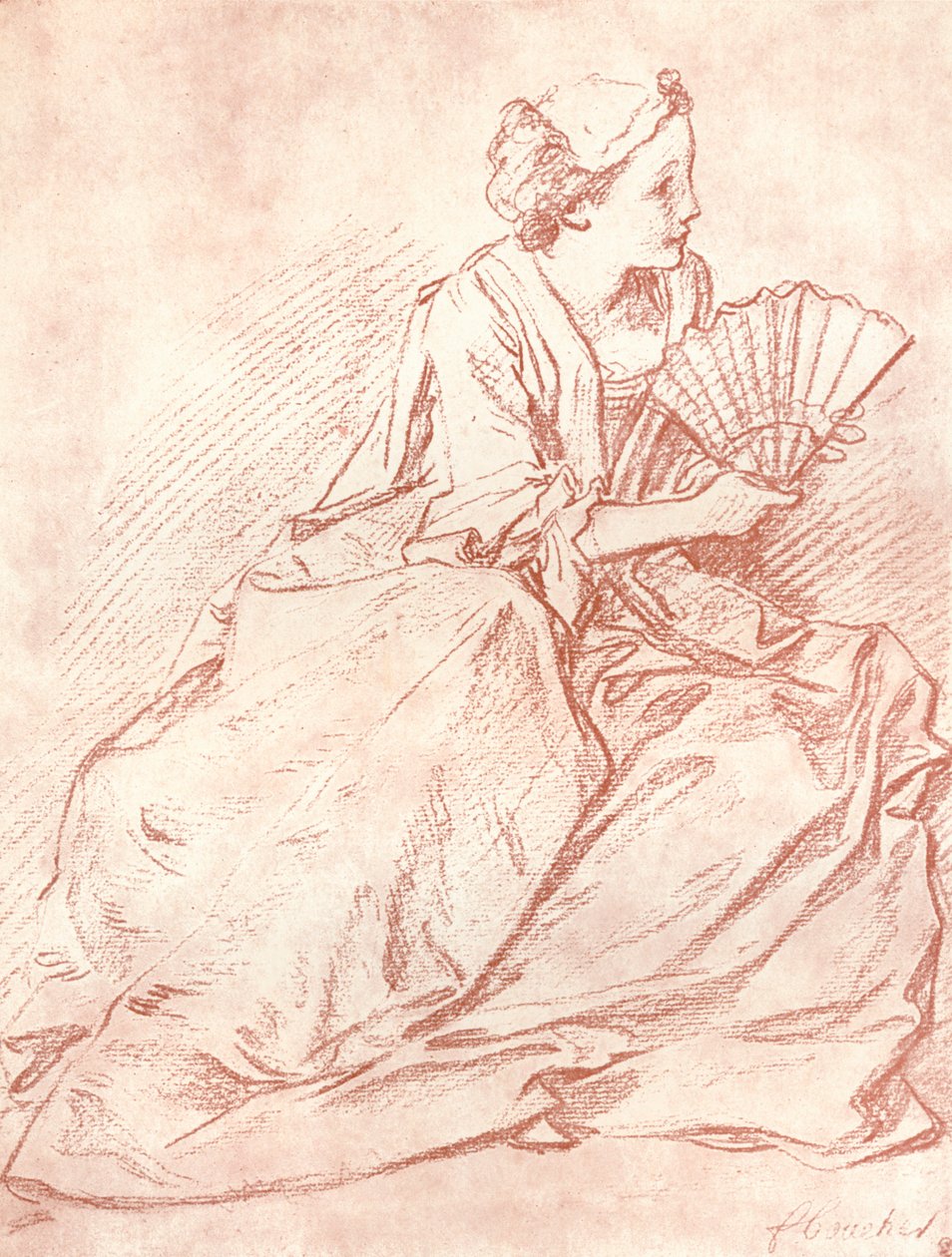 Die Dame mit dem Fächer, 18. Jahrhundert von François Boucher
