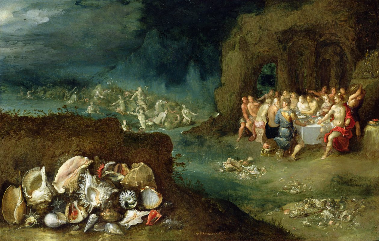 Stillleben mit Muscheln und dem Fest der Götter, ca. 1615 von Frans II Francken the Younger