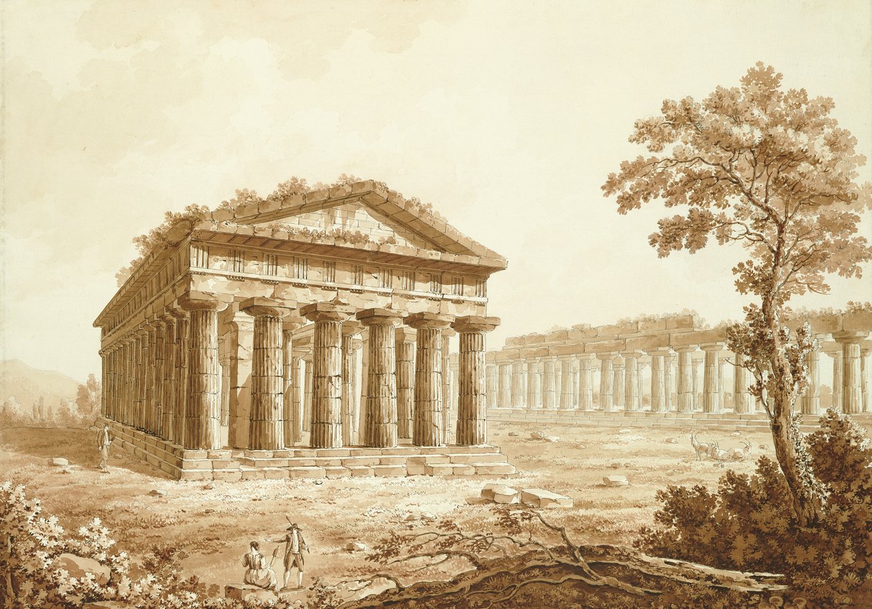 Der Tempel des Neptun und die Basilika in Paestum von Franz Kaisermaan