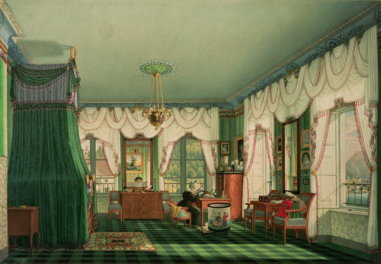 Das Schlafzimmer von Elisabeth von Bayern, Schloss Tegernsee, ca. 1840 von Franz Xavier Nachtmann