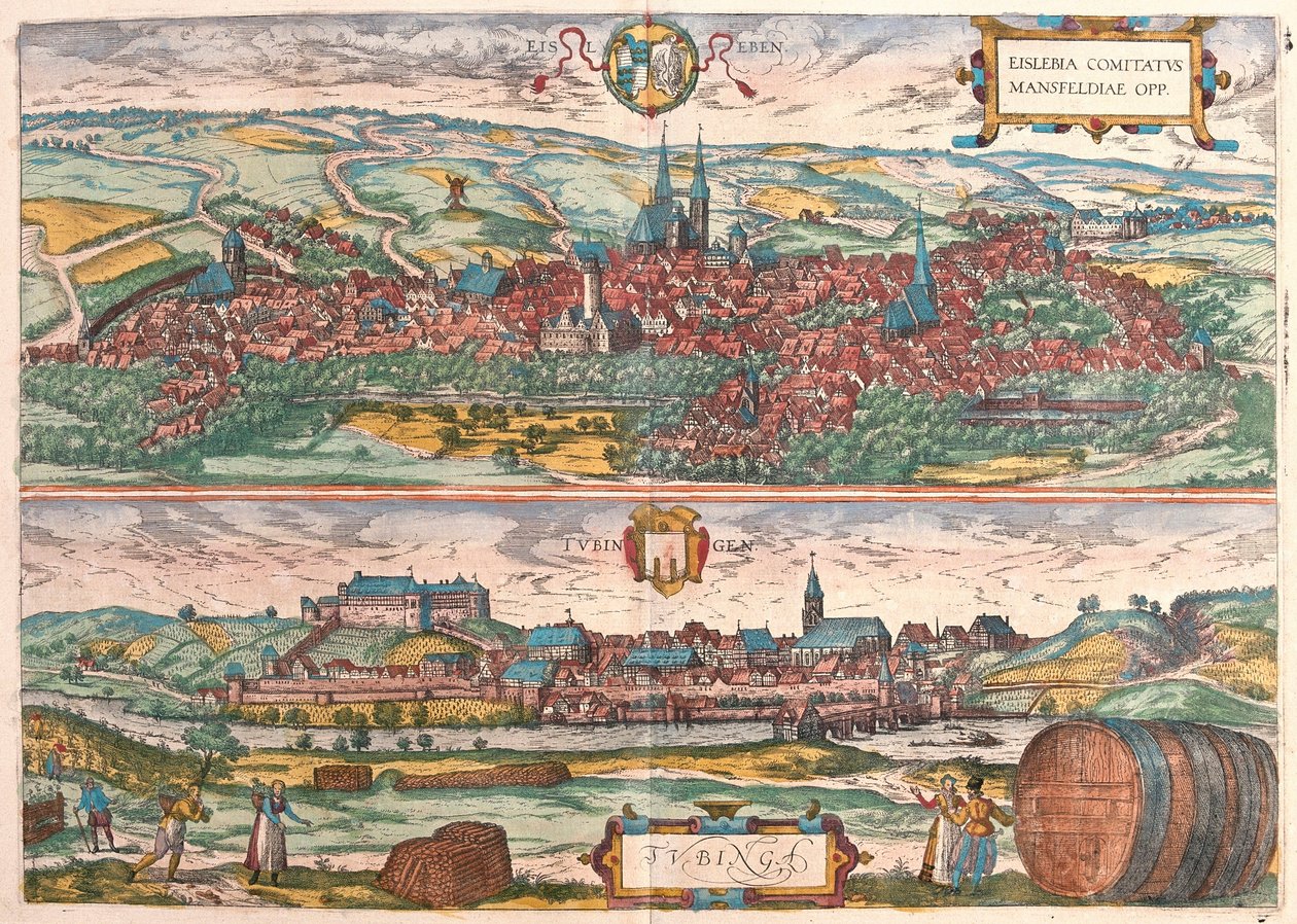 Eisleben und Tübingen, Deutschland (Stich) von Franz Hogenberg