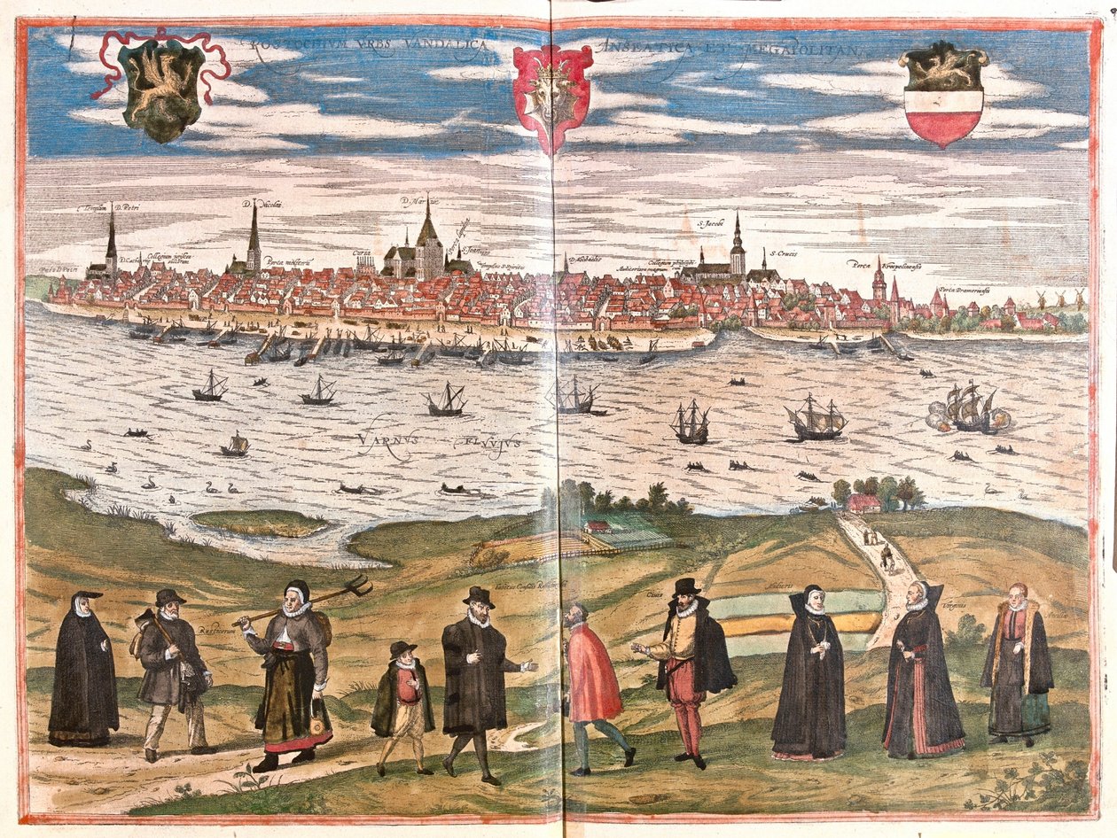 Gesamtansicht von Rostock, Deutschland (Gravur) von Franz Hogenberg