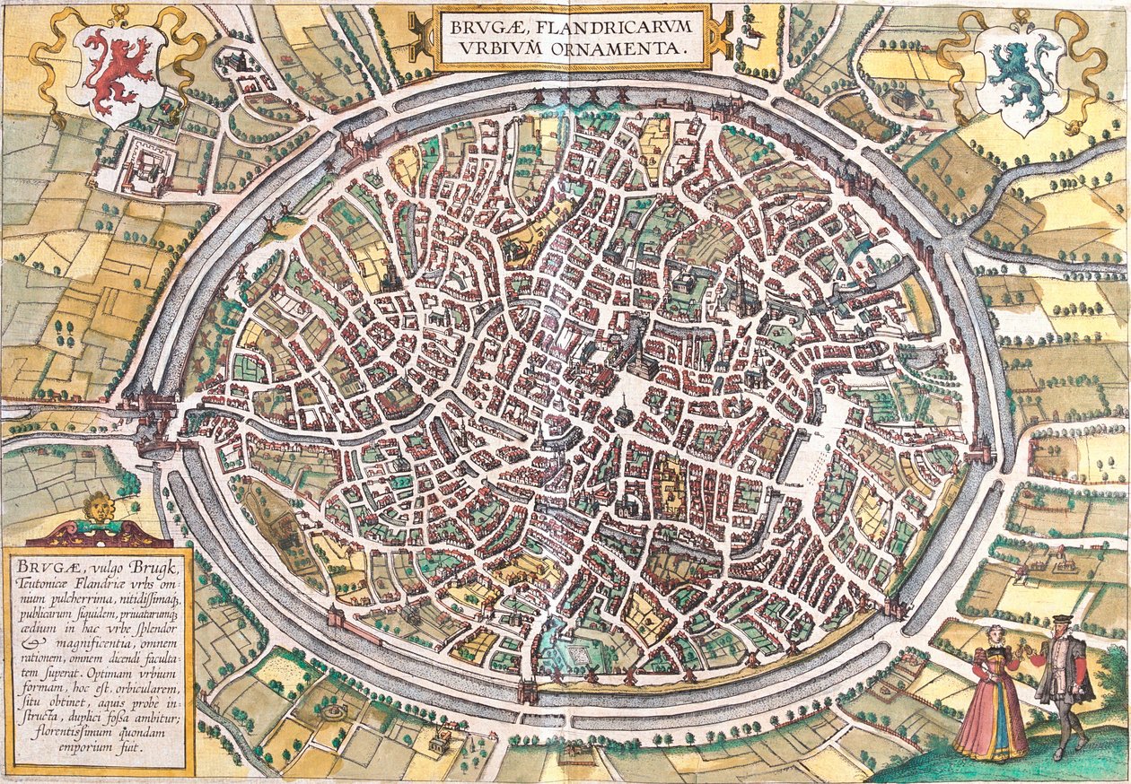 Karte von Brügge (Brugae), Belgien (Radierung) von Franz Hogenberg