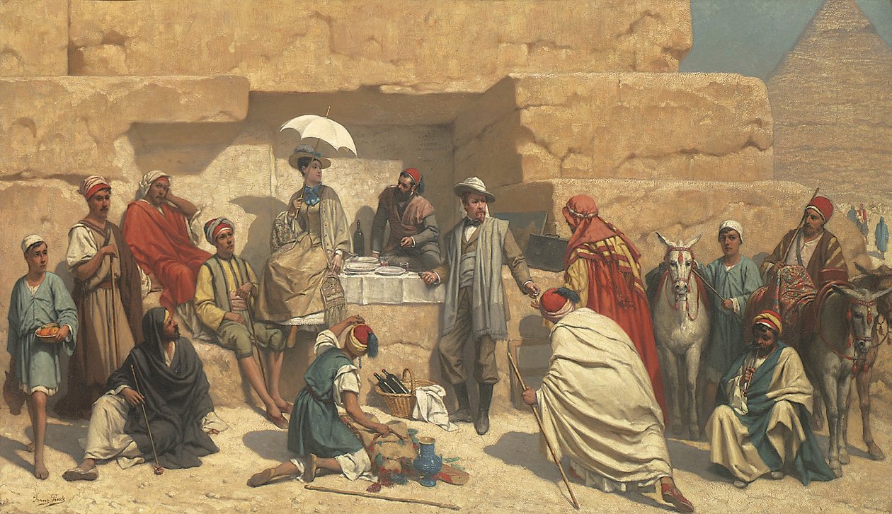 Mittagessen am Fuß der Pyramiden, Gizeh von Franz Vinck