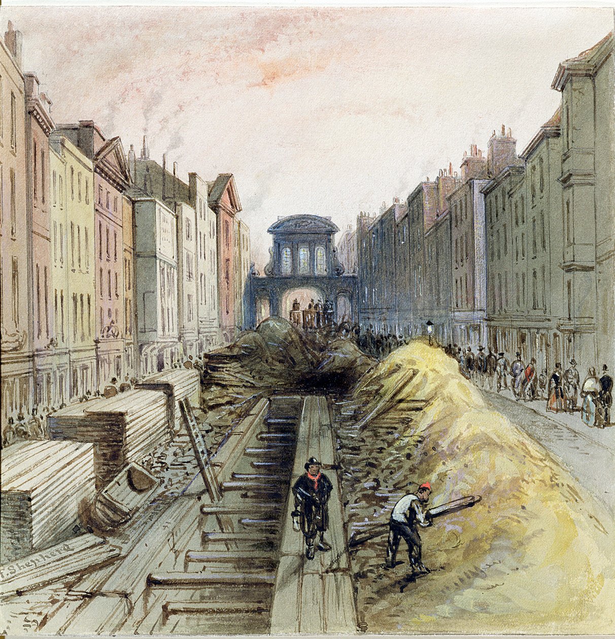 Fleet Street mit dem neuen Kanalisationsbau, 1845 von Frederick Shepherd