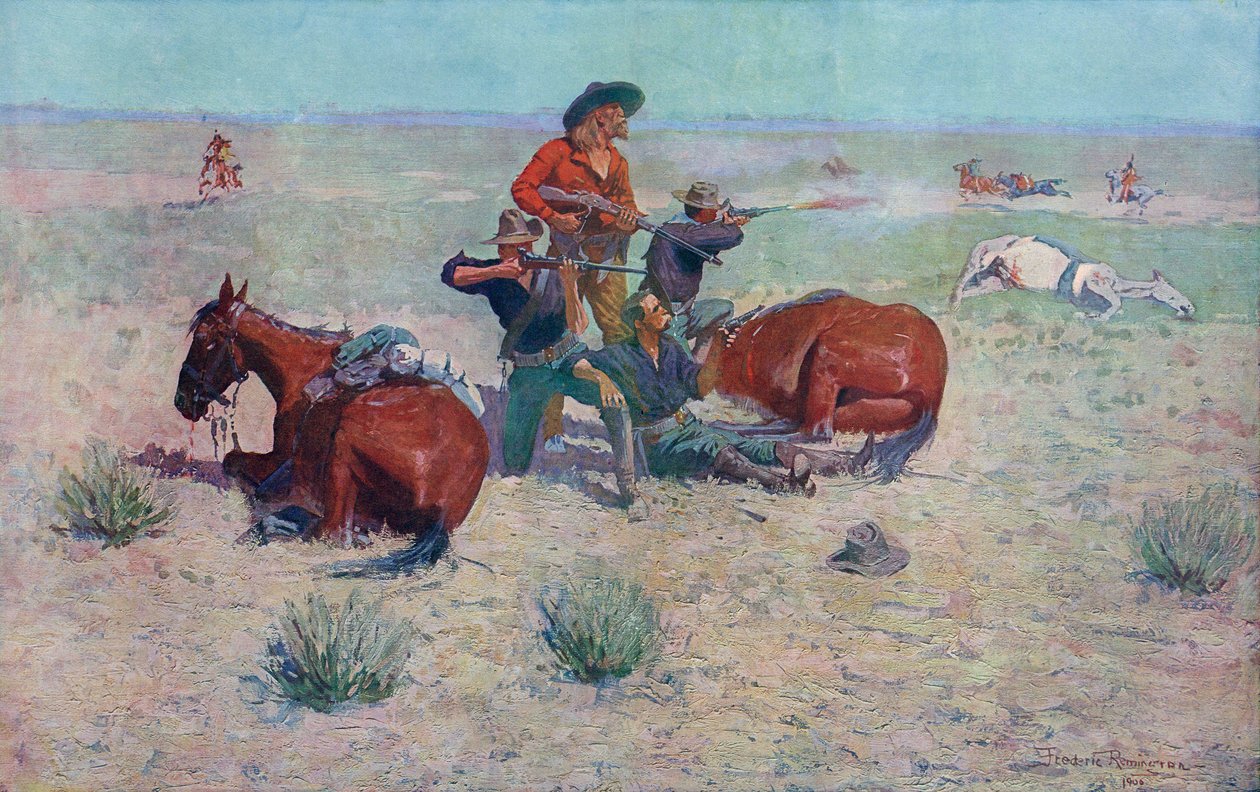 Indianer greifen Cowboys an. Frederic Remington. von Frederic (after) Remington