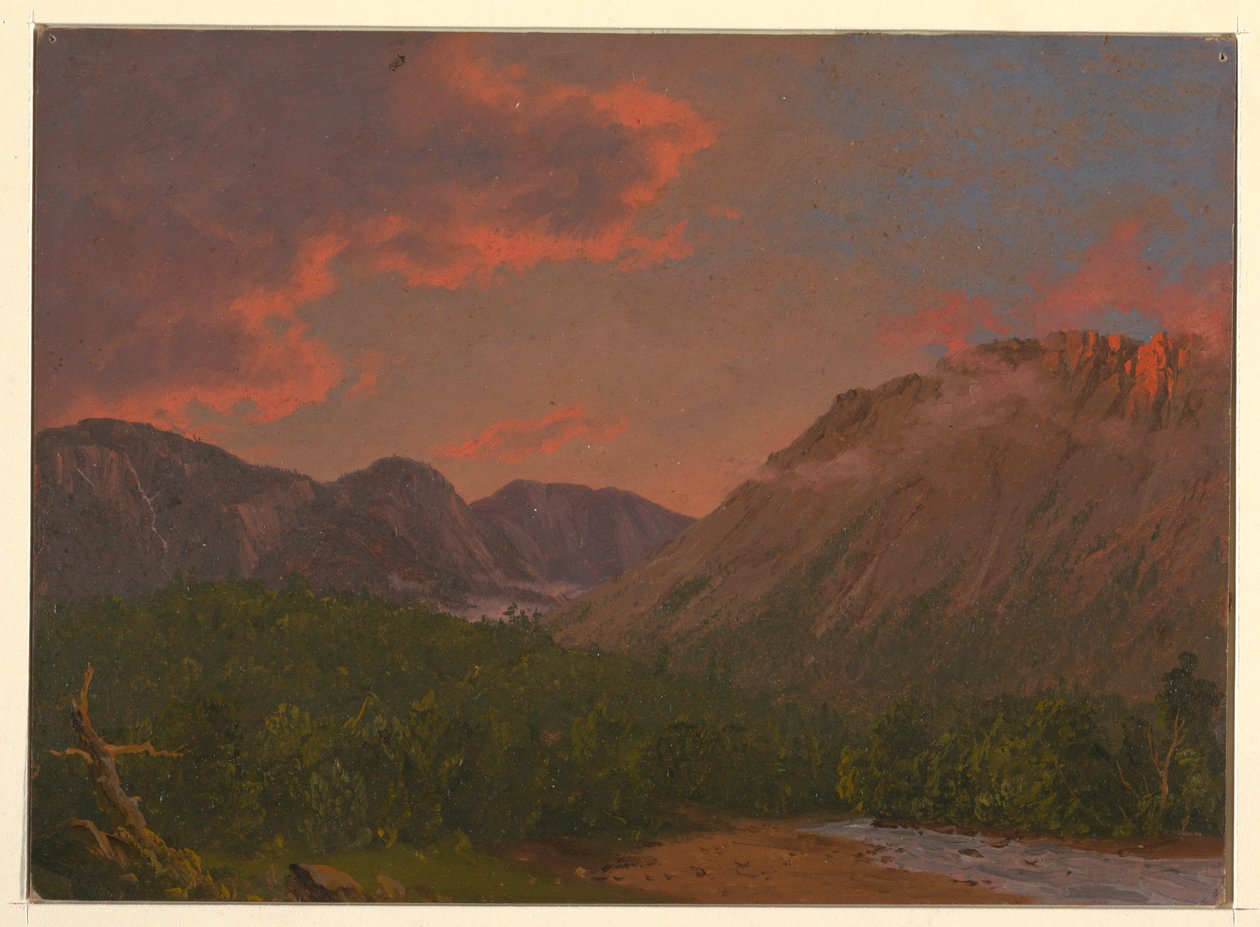 Zeichnung, Berglandschaft bei Sonnenuntergang, 1865 von Frederic Edwin Church