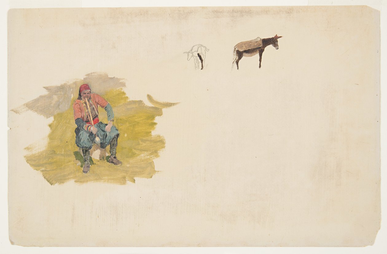 Zeichnung, Naher Osten, Mann; Esel, 1868–69 von Frederic Edwin Church