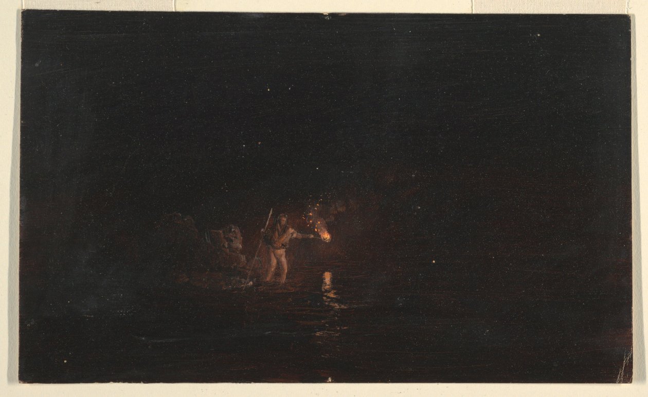 Zeichnung, Nachtszene beim Fischen, 1868–69 von Frederic Edwin Church