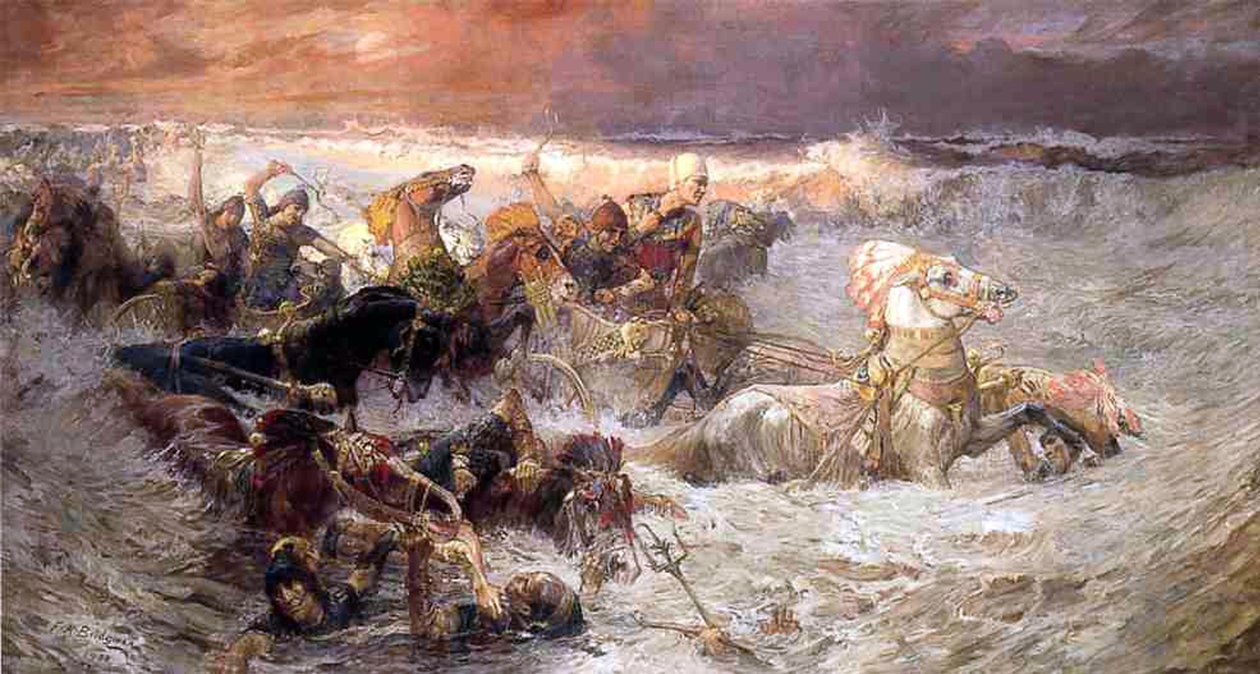 Pharao und seine Armee ertrinken im Roten Meer, 1900 von Frederick Arthur Bridgman