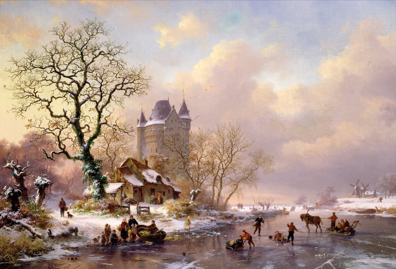 Winterlandschaft mit einem Schloss von Frederick Marianus Kruseman