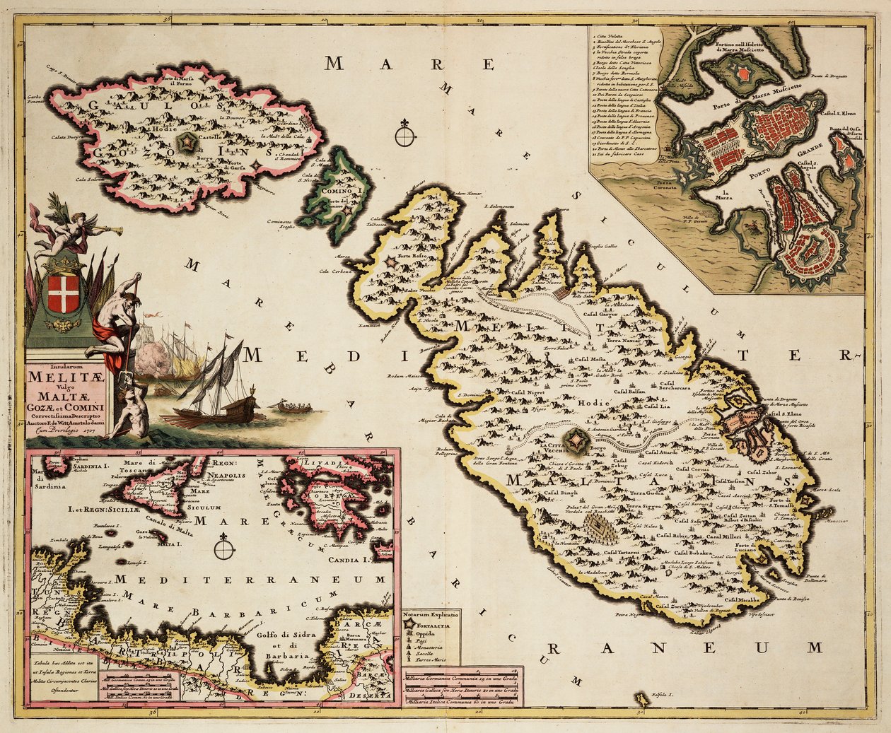 Karte von Malta, Gozo und Comino von Frederick de Wit