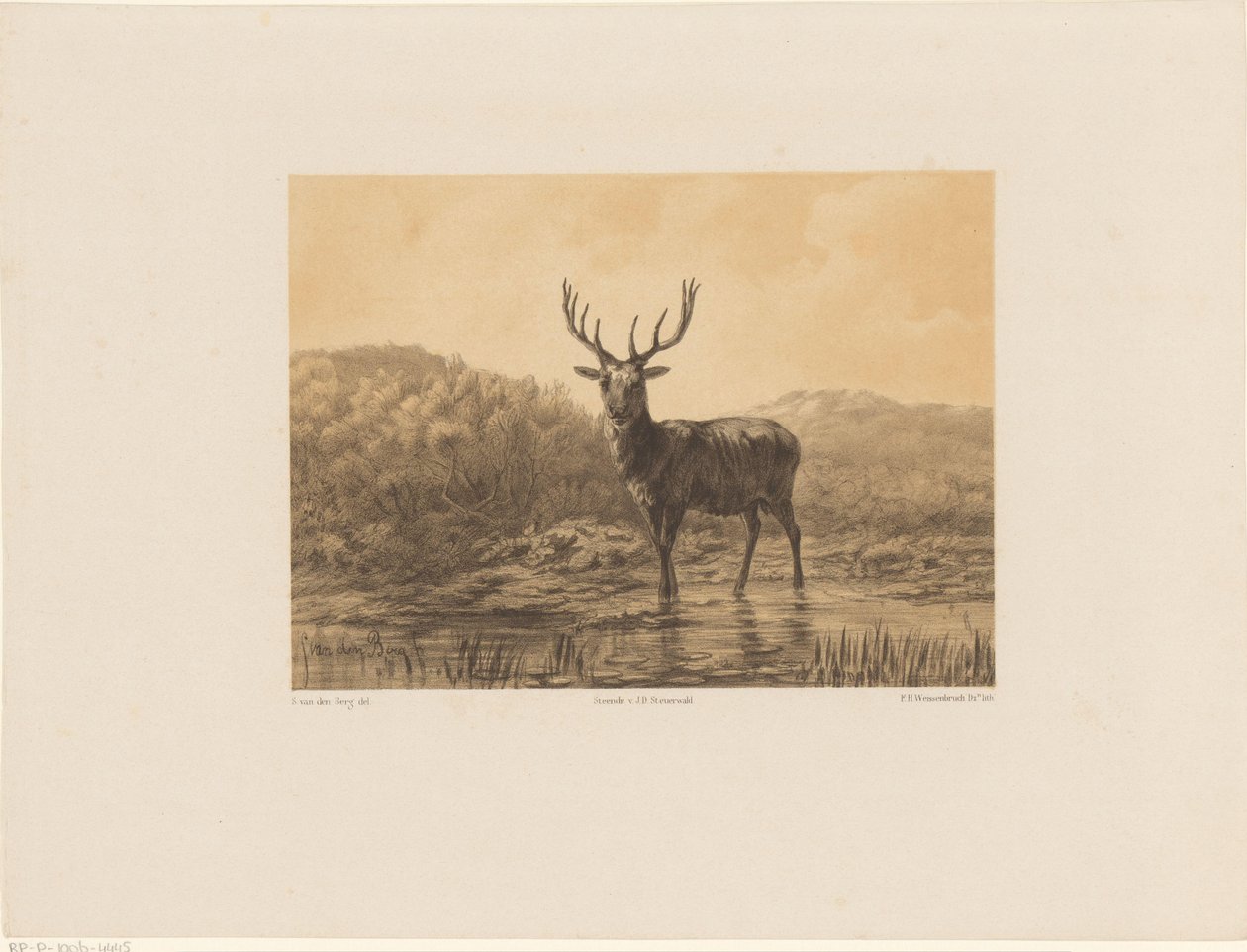Hirsch in Landschaft von Frederik Hendrik Weissenbruch