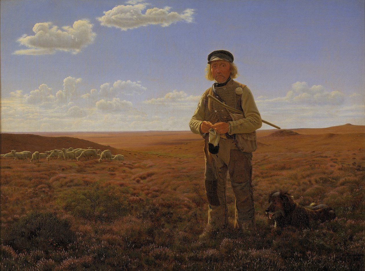 Ein jütländischer Schäfer auf der Heide von Frederik Vermehren