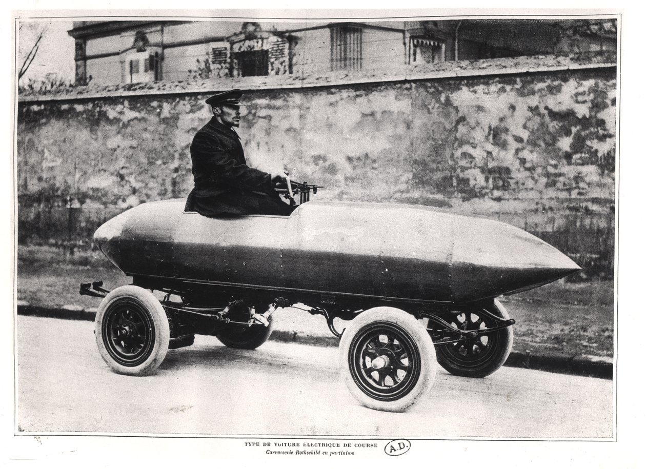 Elektrisches Rennfahrzeug Jenatzy La Jamais Contente, ca. 1900 von French Photographer