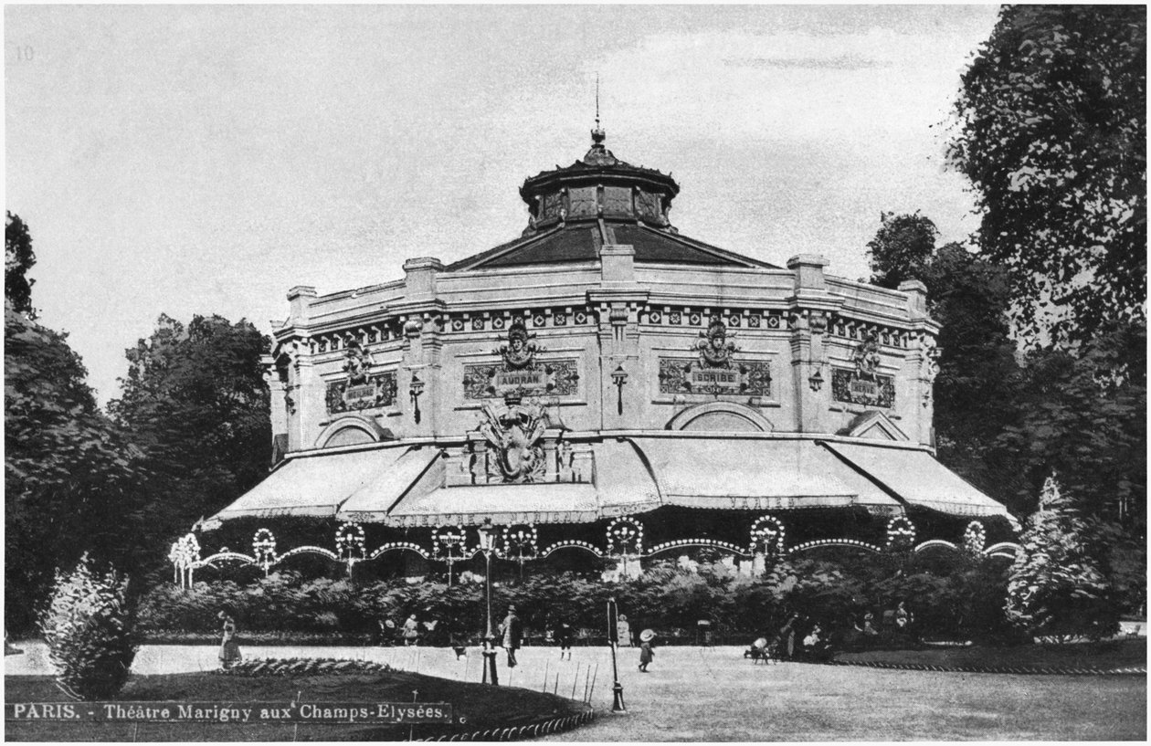 Postkarte, die das Marigny-Theater, Champs-Elysées, Paris, vor 1914 darstellt von French Photographer