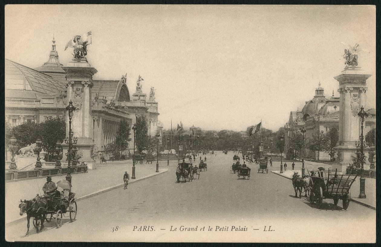 Postkarte, die das Grand und Petit Palais, Paris, zeigt, ca. 1900 von French Photographer