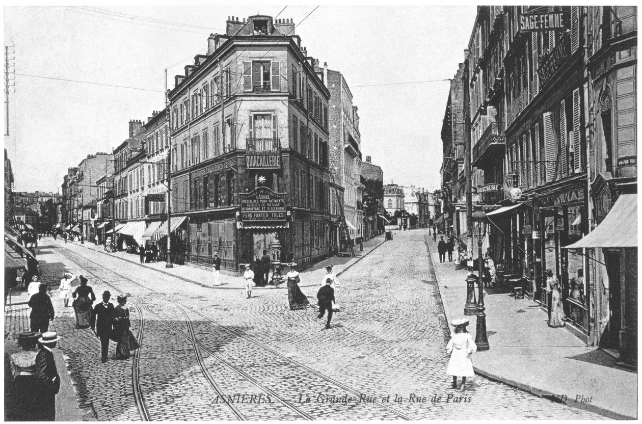 Ansicht von Asnières, Grande Rue und Rue de Paris, ca. 1900 von French Photographer