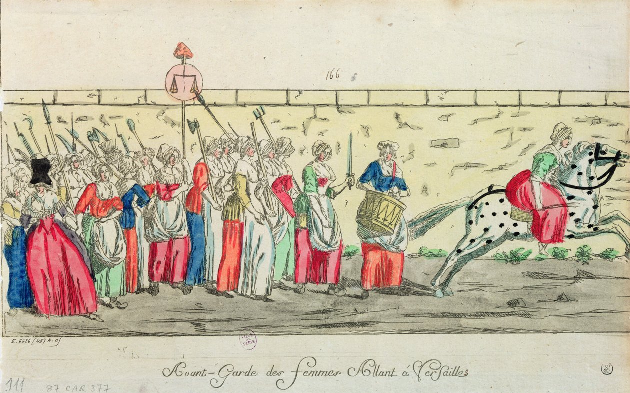 Vorauskommando der Frauen auf dem Weg nach Versailles am 5. Oktober 1789 von French School