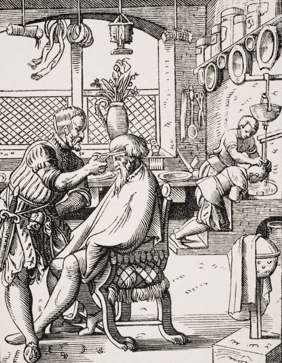 Barbier, Reproduktion eines Holzschnitts von Jost Amman (1539-91) aus 