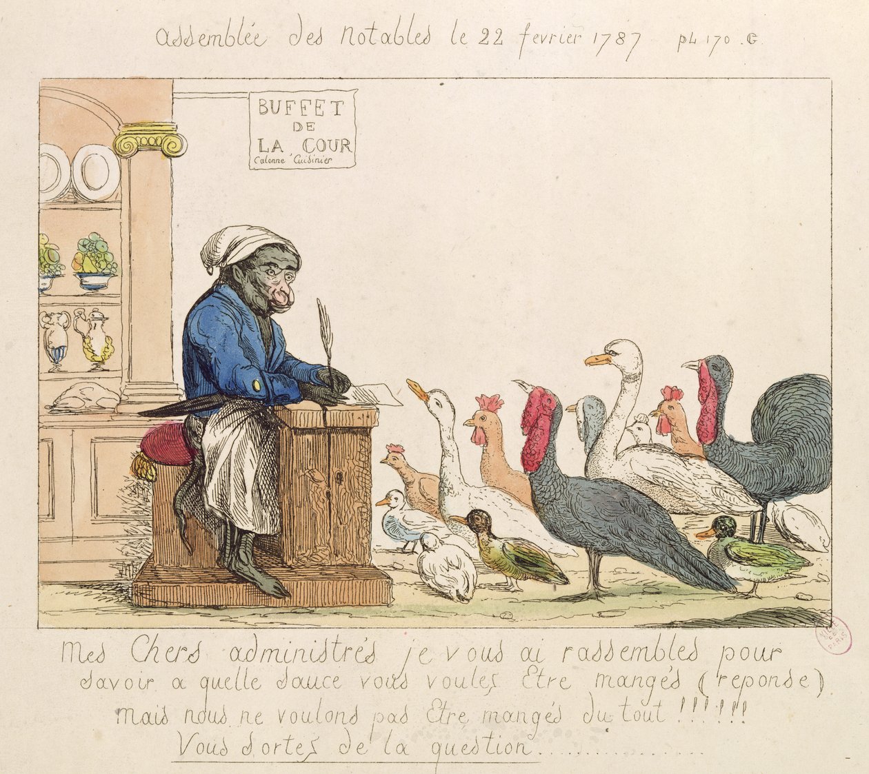 Karikatur der Versammlung der Notabeln, 22. Februar 1787 (farbige Radierung) von French School