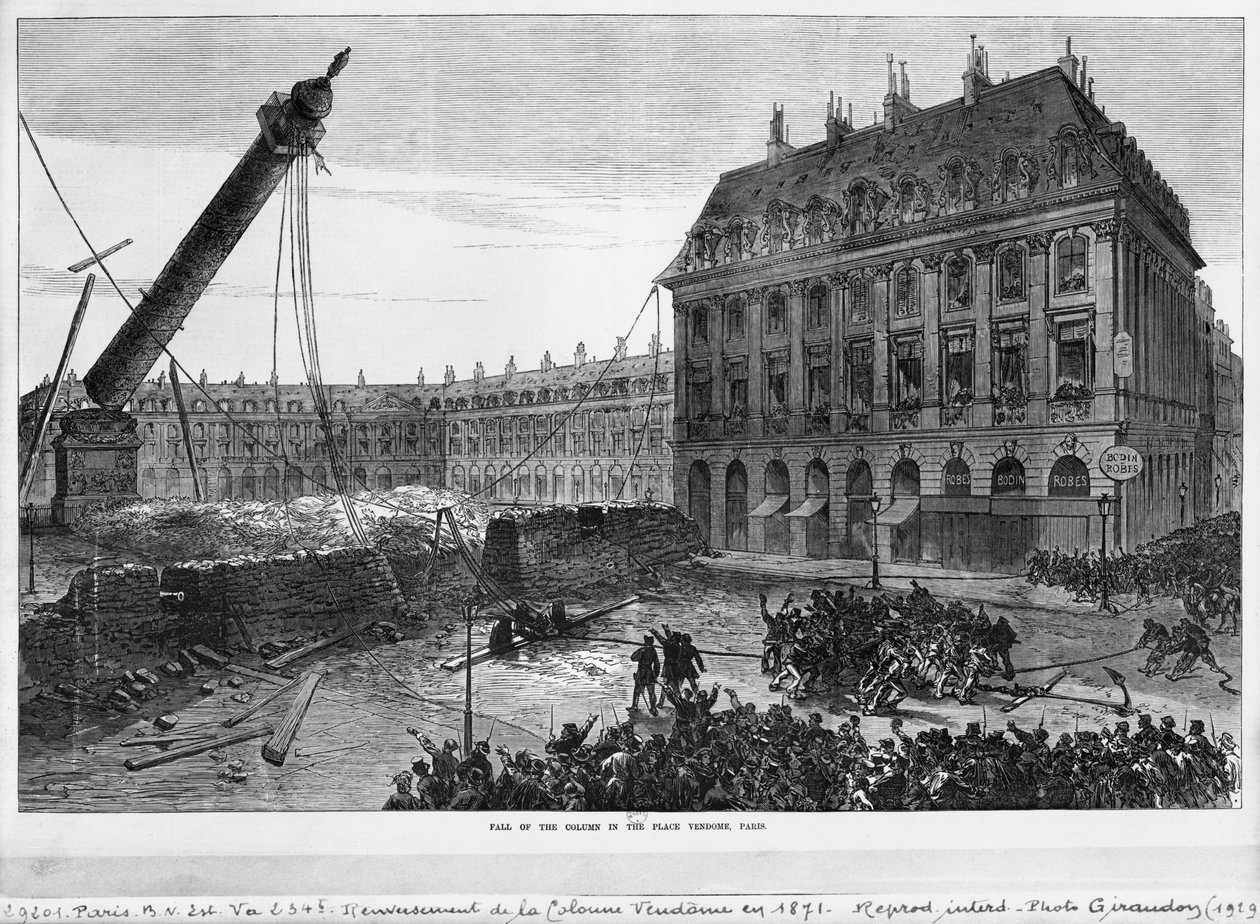 Sturz der Säule auf dem Place Vendome, Paris, 1871 von French School