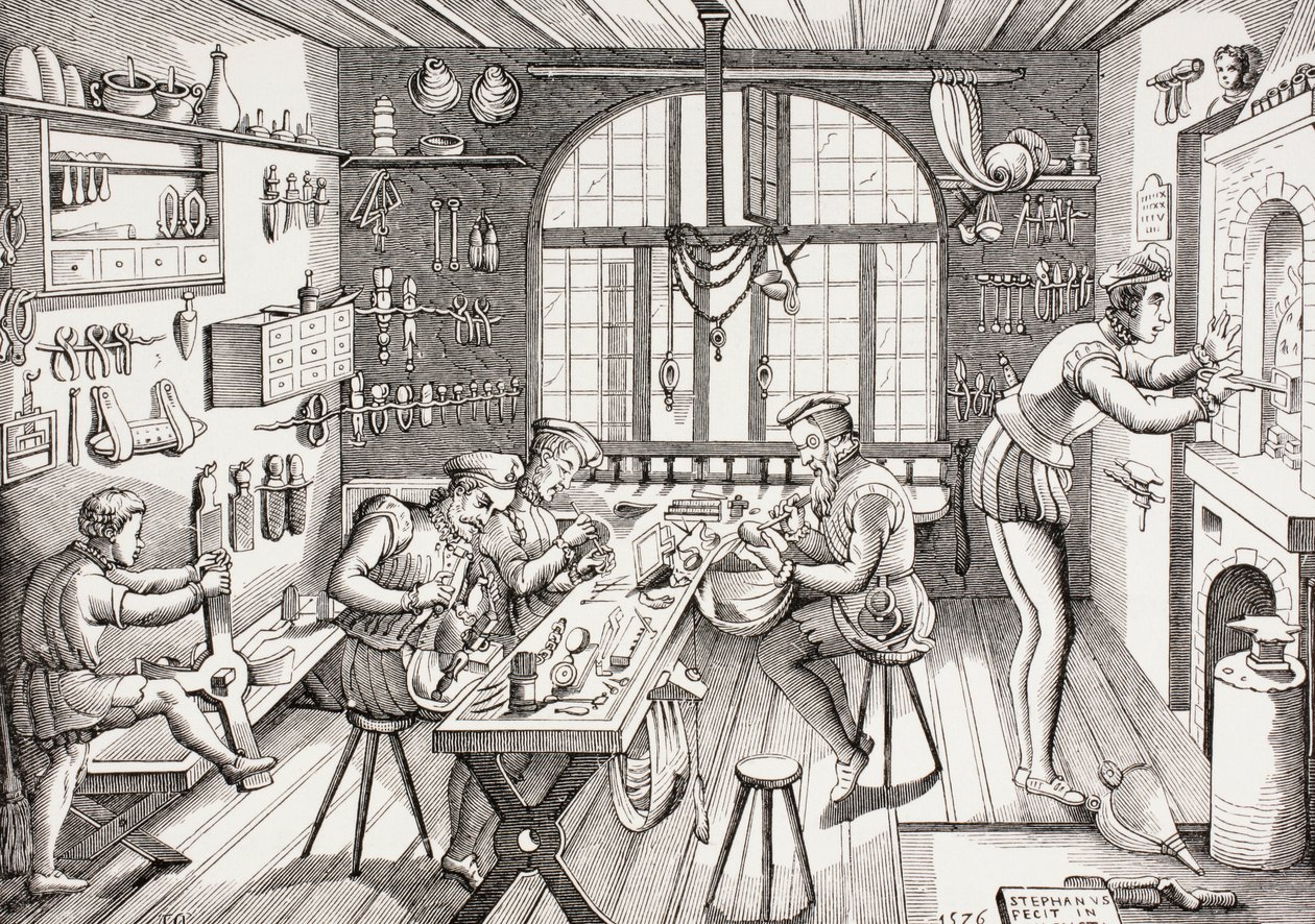 Innenansicht von Etienne Delaunes Werkstatt, aus 
