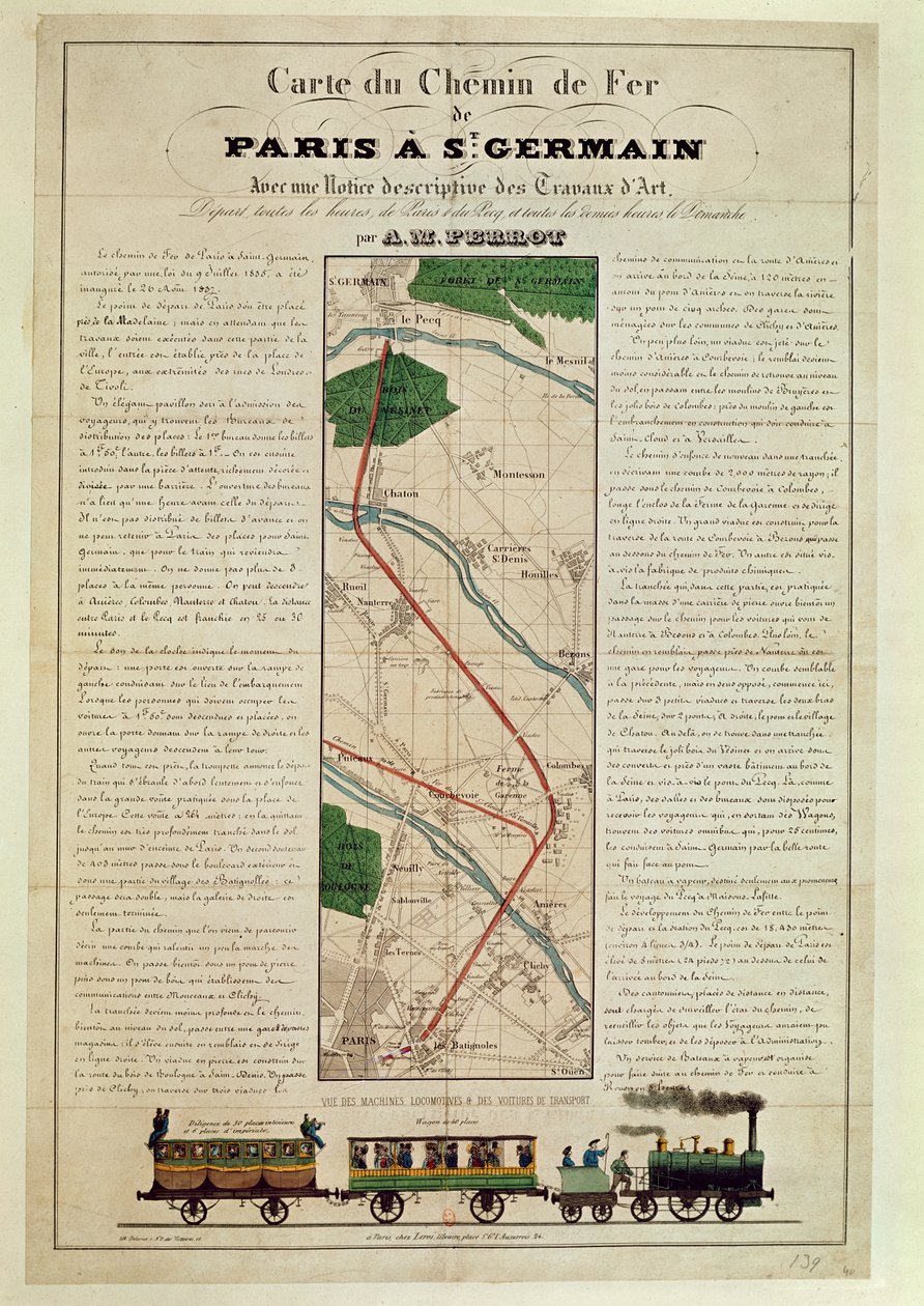 Karte der Eisenbahn von Paris nach St. Germain, von A.M. Perrot, 26. August 1837 von French School