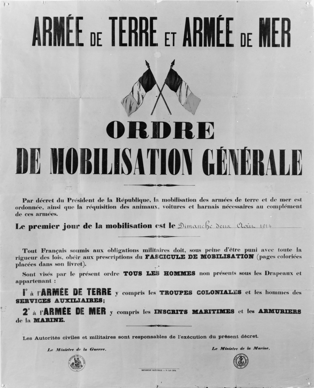 Befehl zur allgemeinen Mobilmachung, 1914 von French School