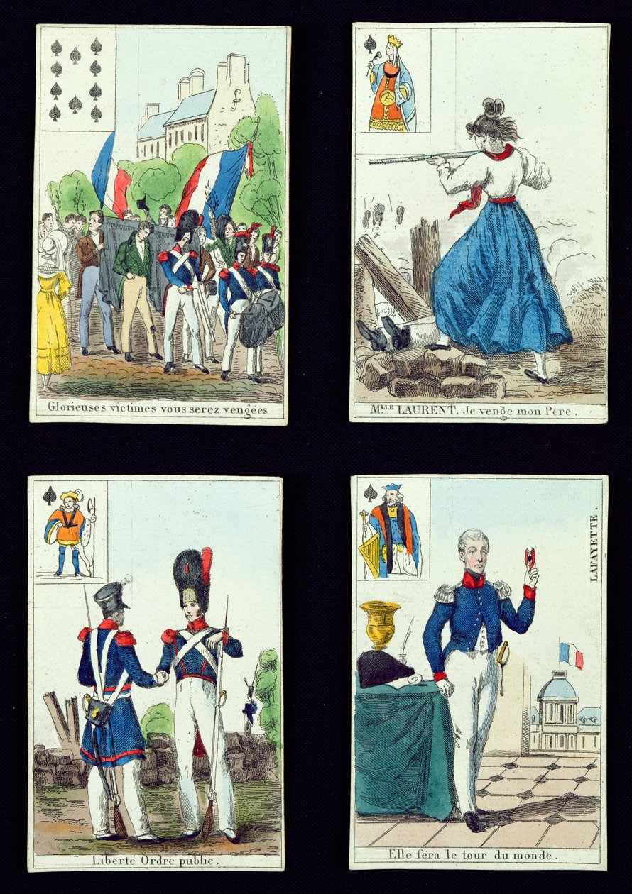 Auswahl an Spielkarten zur Revolution von 1830, 1831 von French School