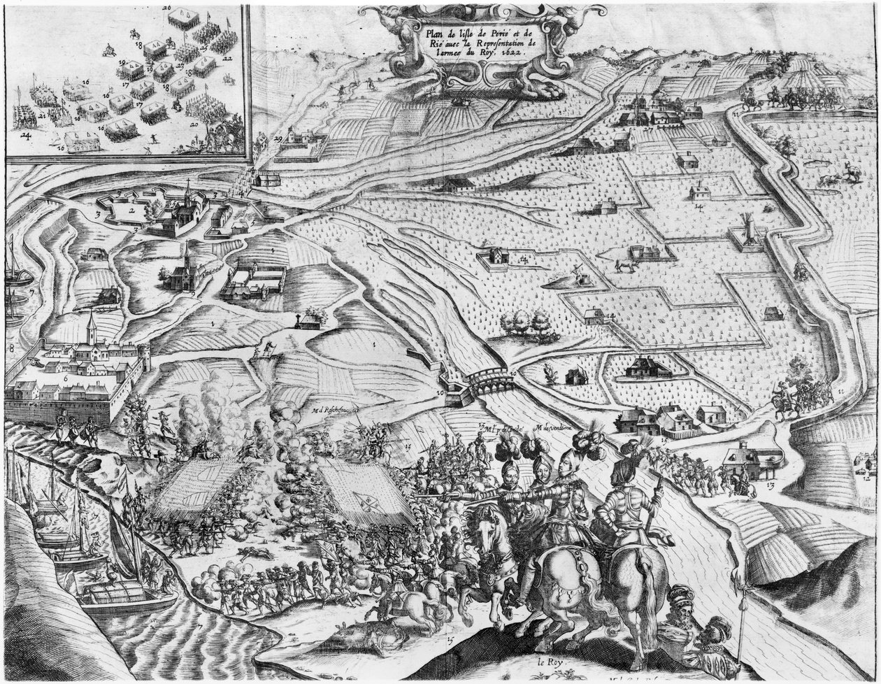 Belagerung der Île de Ré mit Darstellung der königlichen Armee, 1622 von French School