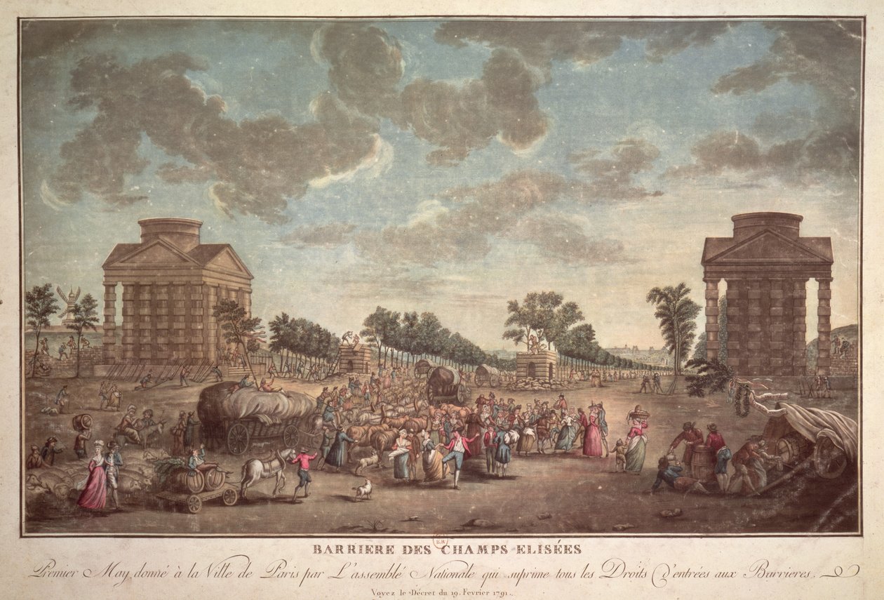 Die Barriere an den Champs Elysees. Die Abschaffung des Eintrittsrechts nach Paris im Jahr 1790 von French School