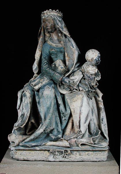 Die Jungfrau und das Kind, von Notre-Dame de Grace (polychromer Stein) von French School