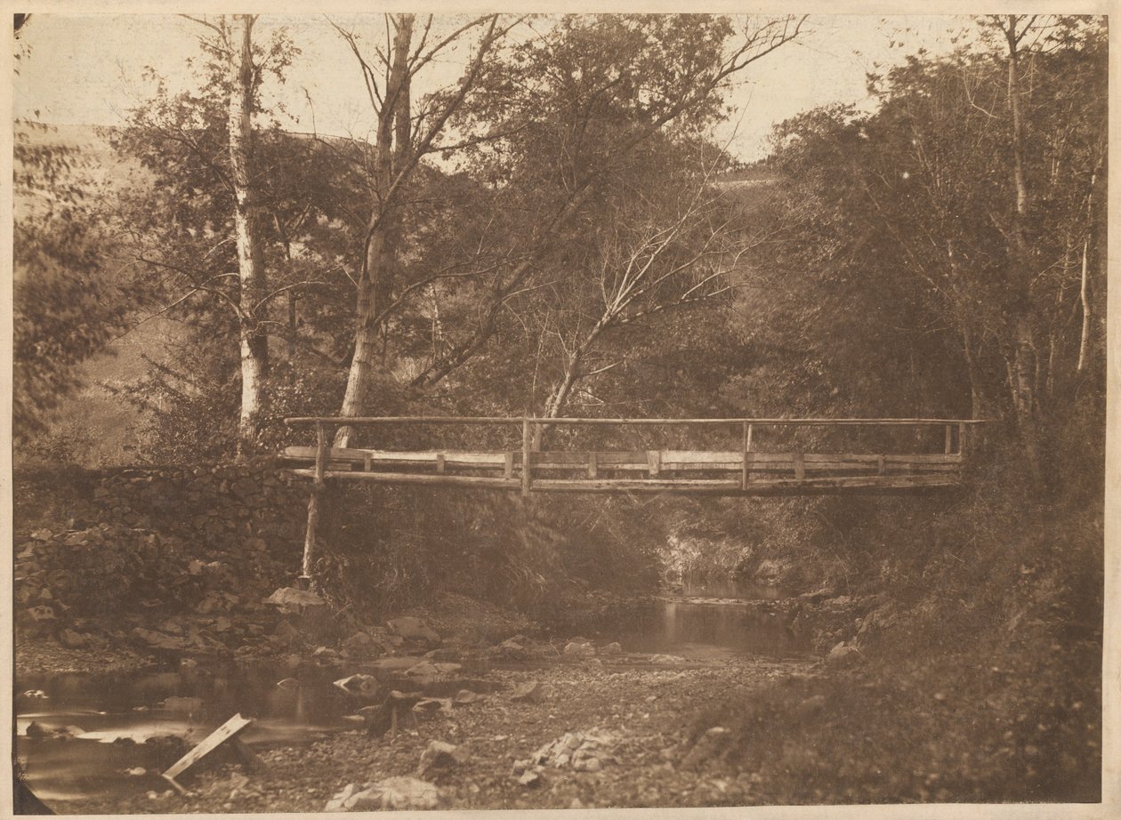Landschaft mit Bäumen und Brücke von French 19th Century
