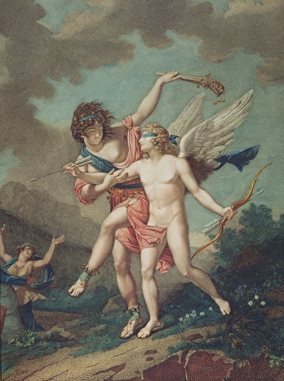 Eros geführt von Wahnsinn, graviert von Godefroy von French School