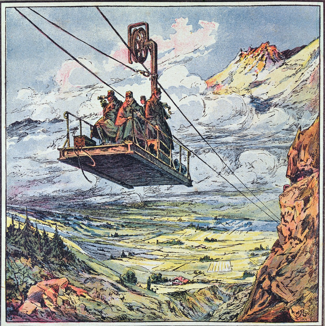 Seilbahn in den italienischen Alpen, 1916 von French School