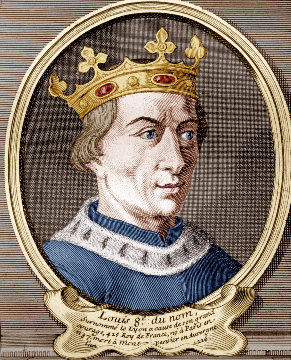 Ludwig VIII., König von Frankreich (farbige Gravur) von French School